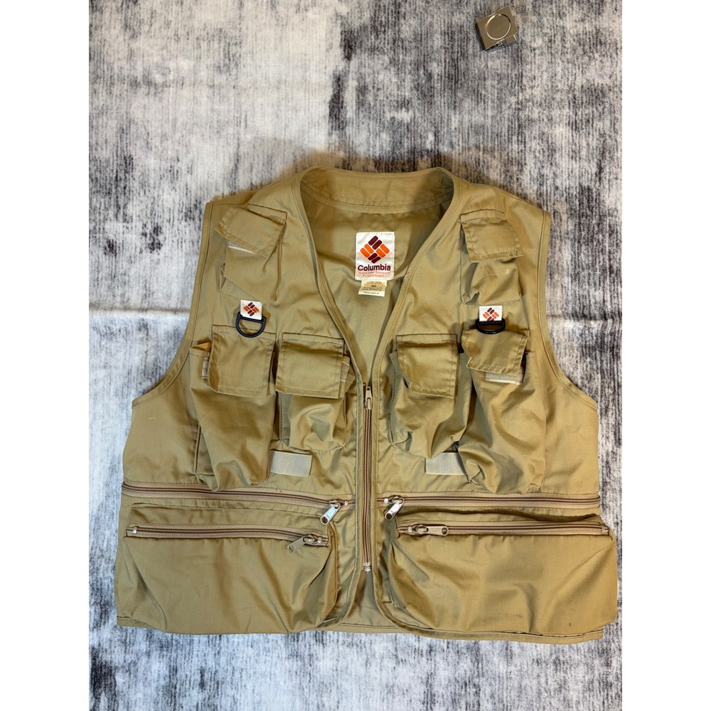 Columbia Sportswear Fishing Vest Tan Khaki Multi Pocket Utility Outdoor Mens L
